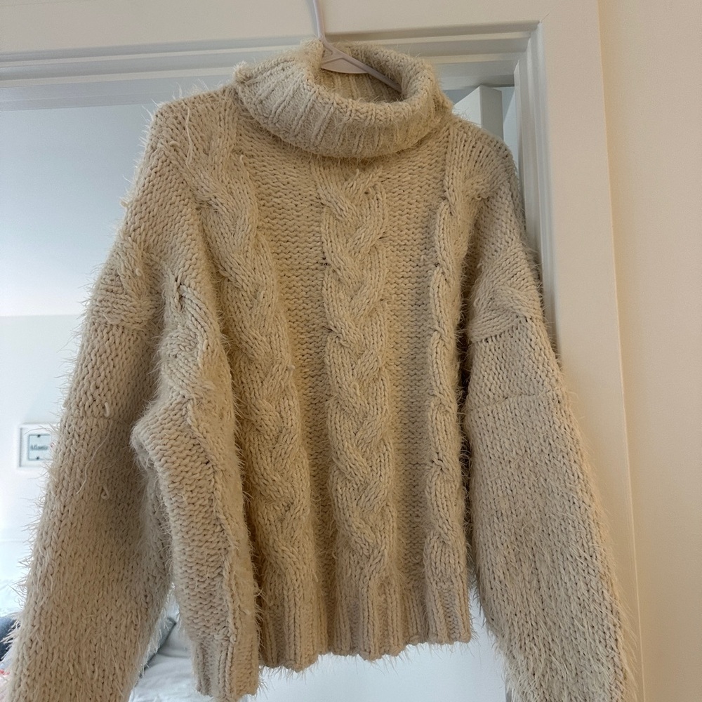 Reformation Cream Cable Knit Turtleneck Sweater